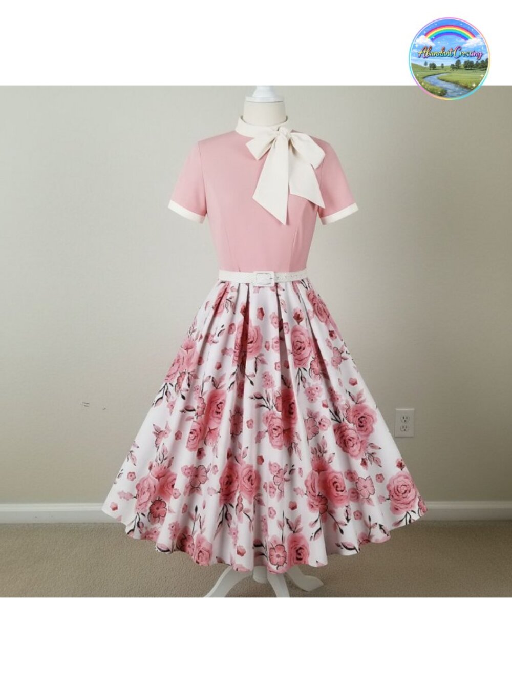 Women Vintage 1950s Floral Cocktail Swing Dress Short Sleeve A Line Tea Party
